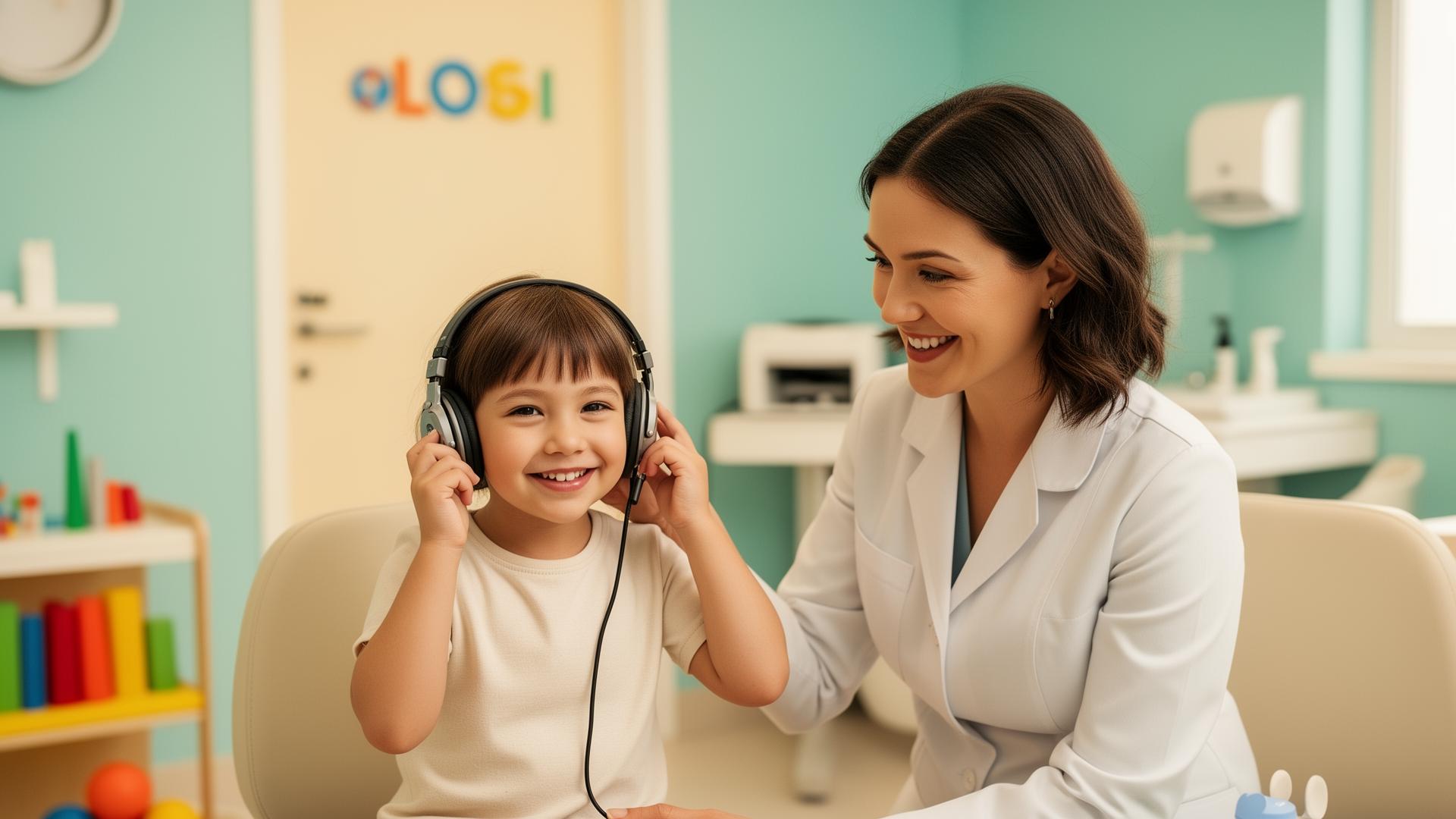 Audiologist conducting a friendly hearing assessment